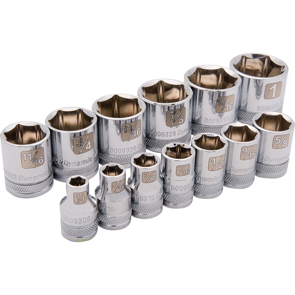3/8" Drive 13 Piece 6 Point, Standard SAE Socket Set, 1/4" - 1"